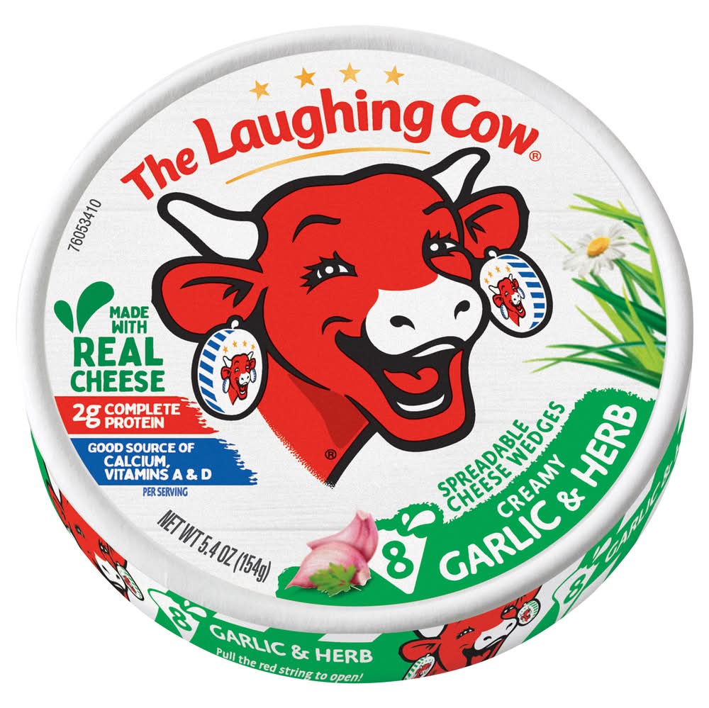 The Laughing Cow Spreadable Cheese Wedges, Creamy Garlic & Herb (5.4 oz)