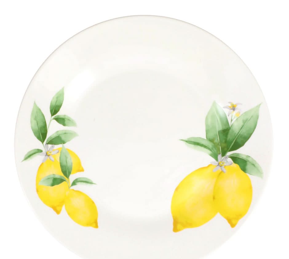 Lemon-Printed Stoneware Plate, 10.5 in, White