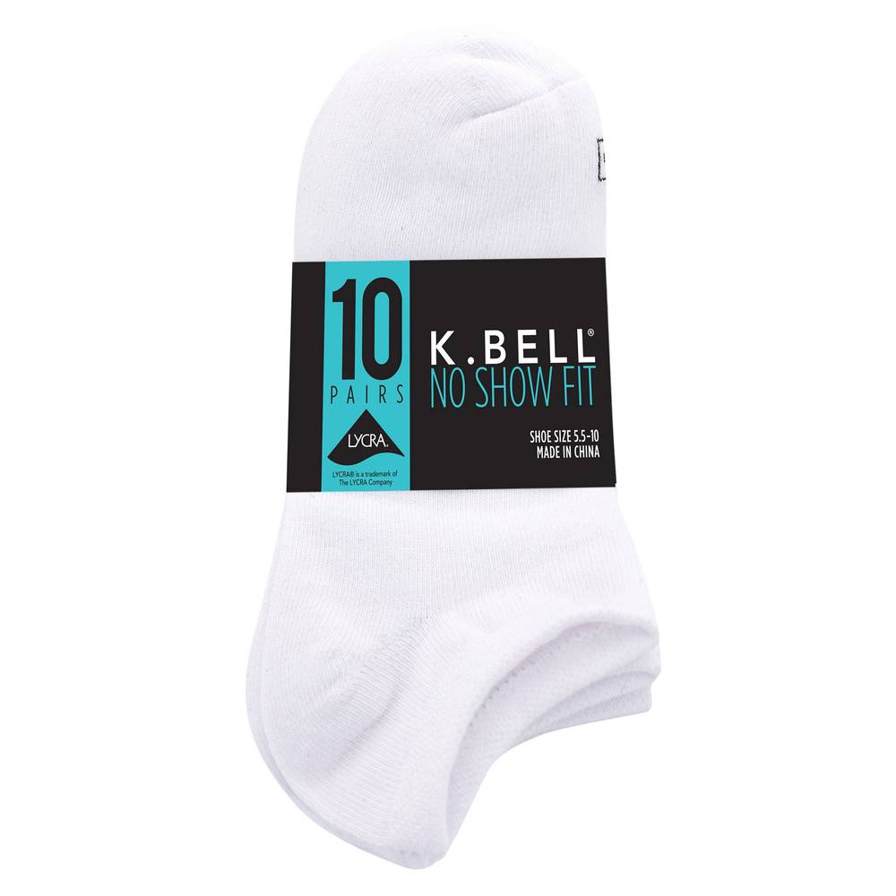 K Bell Ladies' No Show Sock, 10-pair, Assorted Colors