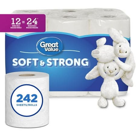 Great Value Soft & Strong 2-ply Bathroom Tissue Rolls, 3.8x3.9 in (12 ct)