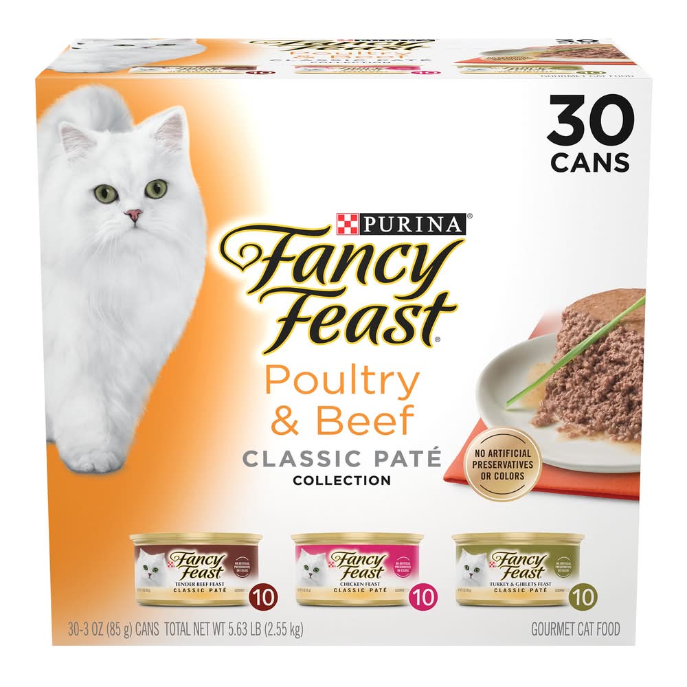 Purina® Fancy Feast® Classic Pate Wet Cat Food - Poultry & Beef, Variety Pack, 3 Oz, 30 Count (Flavor: Variety, Color: Assorted, Size: 30 Count)