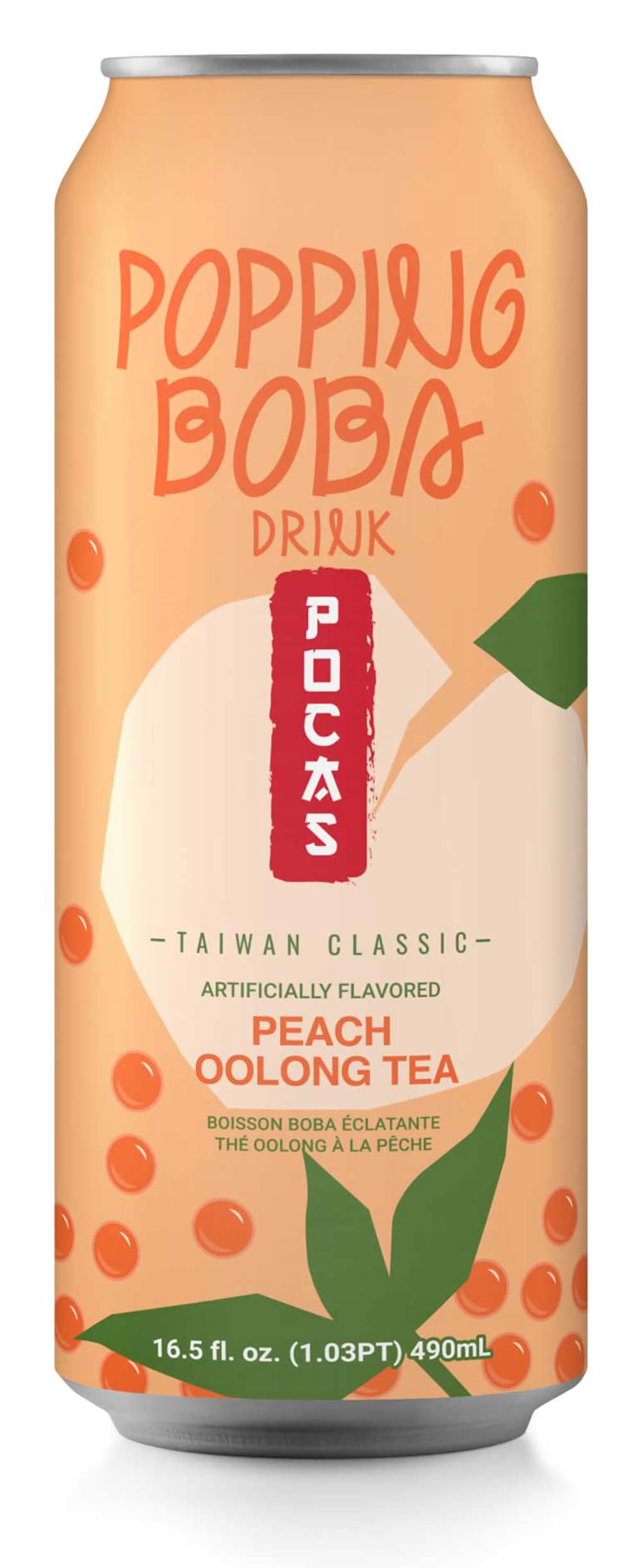 Pocas Popping Boba Tea Drink 16.5oz Orange