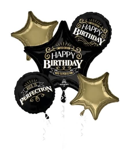 Inflated Better With Age Birthday Foil Balloon Bouquet, Black-Gold (5 ct)