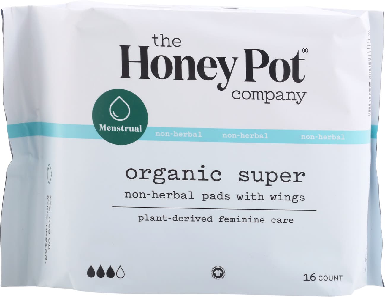The Honey Pot Organic Super Non Herbal Pads With Wings (16 ct)