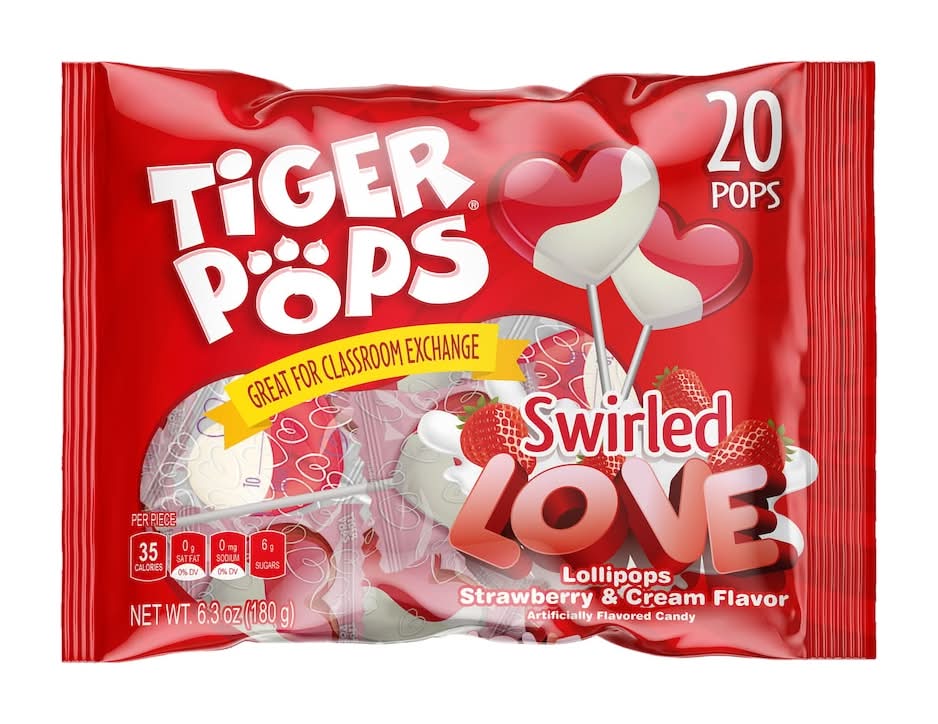 Tiger Pops Strawberry-flavored Lollipops, 20-pc Pack.