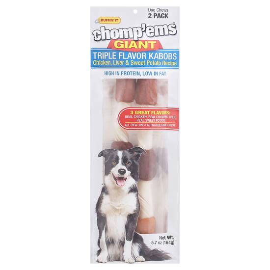 Ruffin' It Chomp'ems Giant Triple Flavor Kabobs Dog Chews (2 pack)