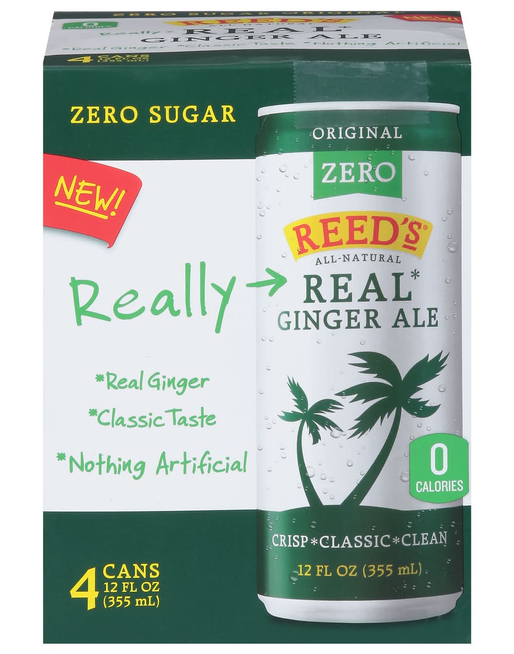 Reed's Zero Sugar Original Real Ginger Ale Beer (4 x 12 fl oz)