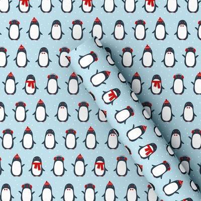 50 sq ft Penguins Christmas Gift Wrap Blue - Wondershop™: Printed, 20'x30" Roll, Holiday Packaging