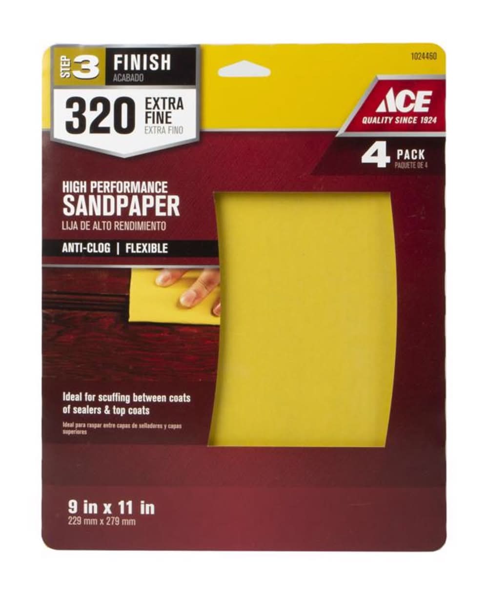 ACE 11 In. L X 9 In. W 320 Grit Aluminum Oxide All Purpose Sandpaper 4 Pk