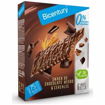 Barritas de cereales con chocolate negro sin azúcar añadido Bicentury Sarialís sin gluten pack de 6 unidades de 14,5 g.