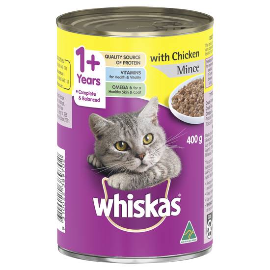Whiskas 1+ Years Wet Cat Food Chicken Mince Can 400g