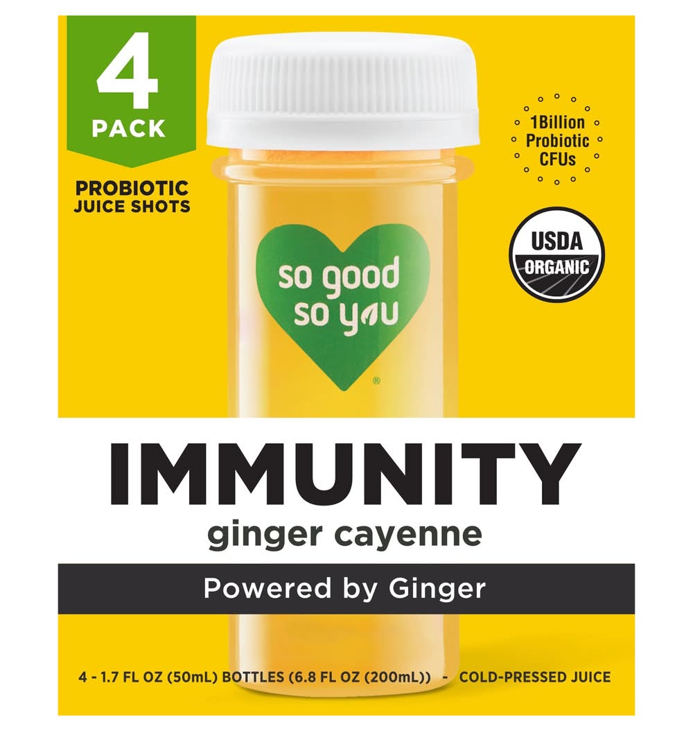 So Good So You Daily Immunity Probiotic Juice Shots, Ginger Cayenne (4 x 1.7 fl oz)