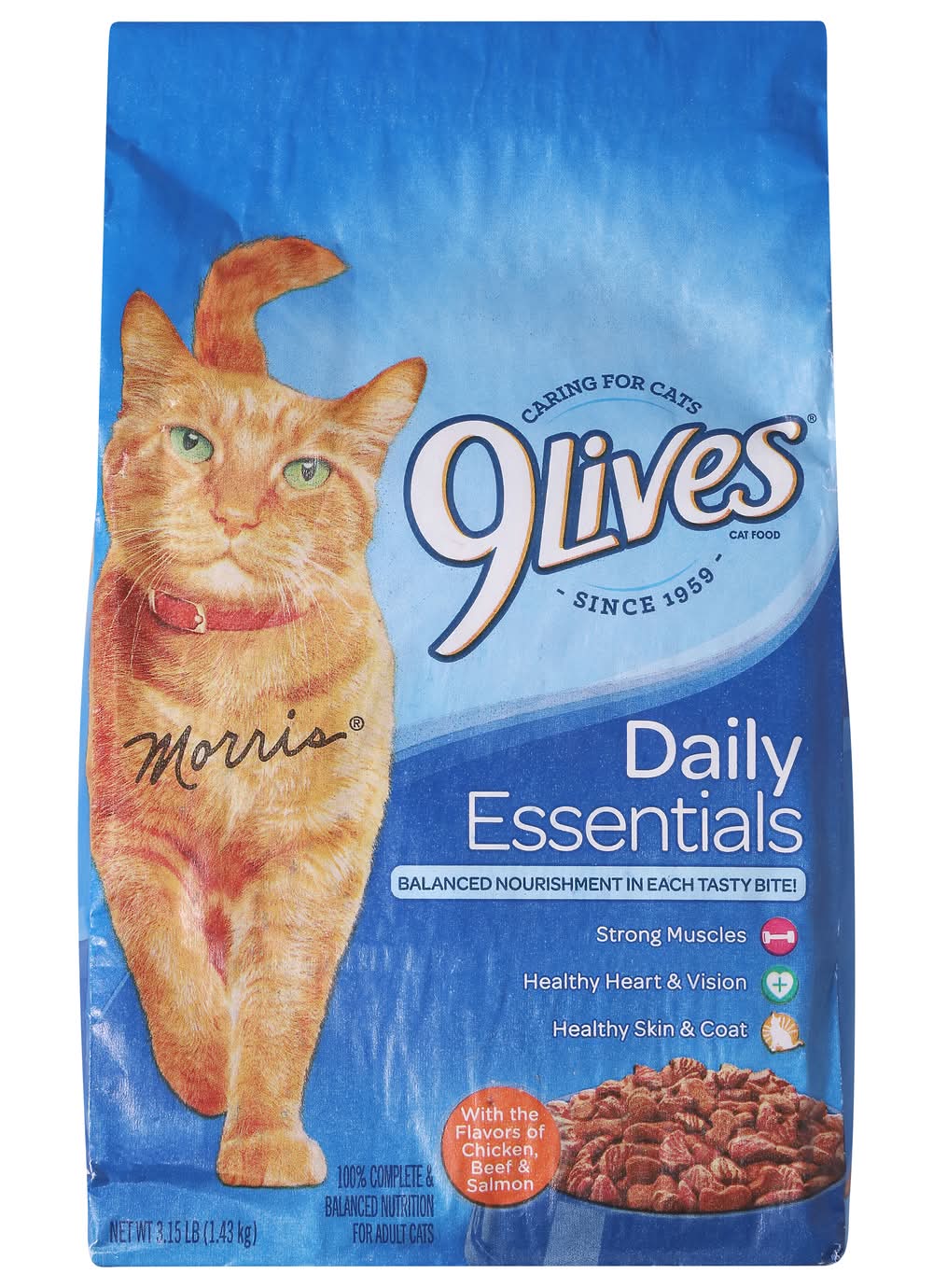 9Lives Daily Essentials Complete & Balanced Dry Cat Food, Chicken, Beef & Salmon (3.15 lbs)