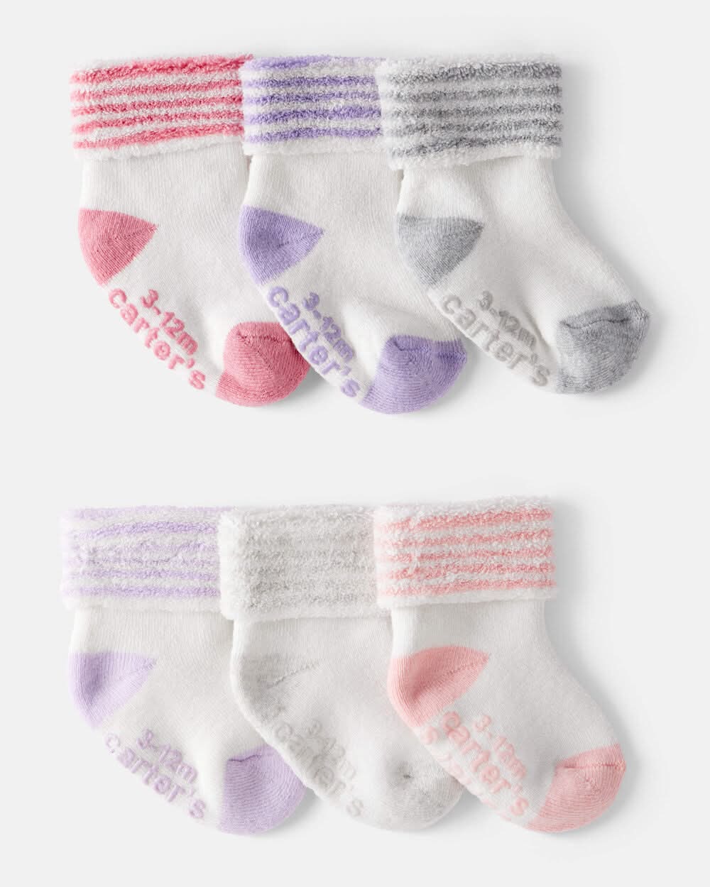 Baby Girl 6-Pack Striped Ankle Socks - White - 12-24M