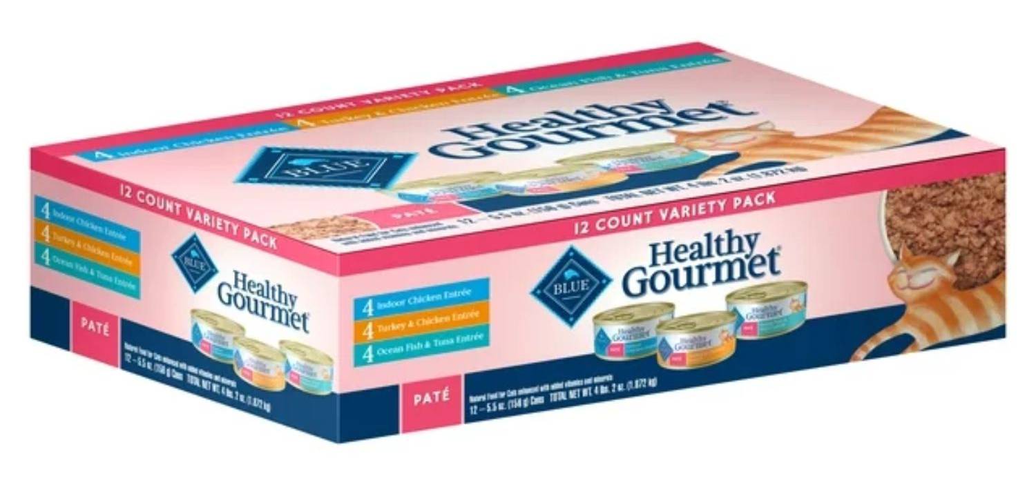 Blue Buffalo Healthy Gourmet Natural Pate Adult Wet Cat Food, Variety Pack, 12 Ct (3 Oz Cans)