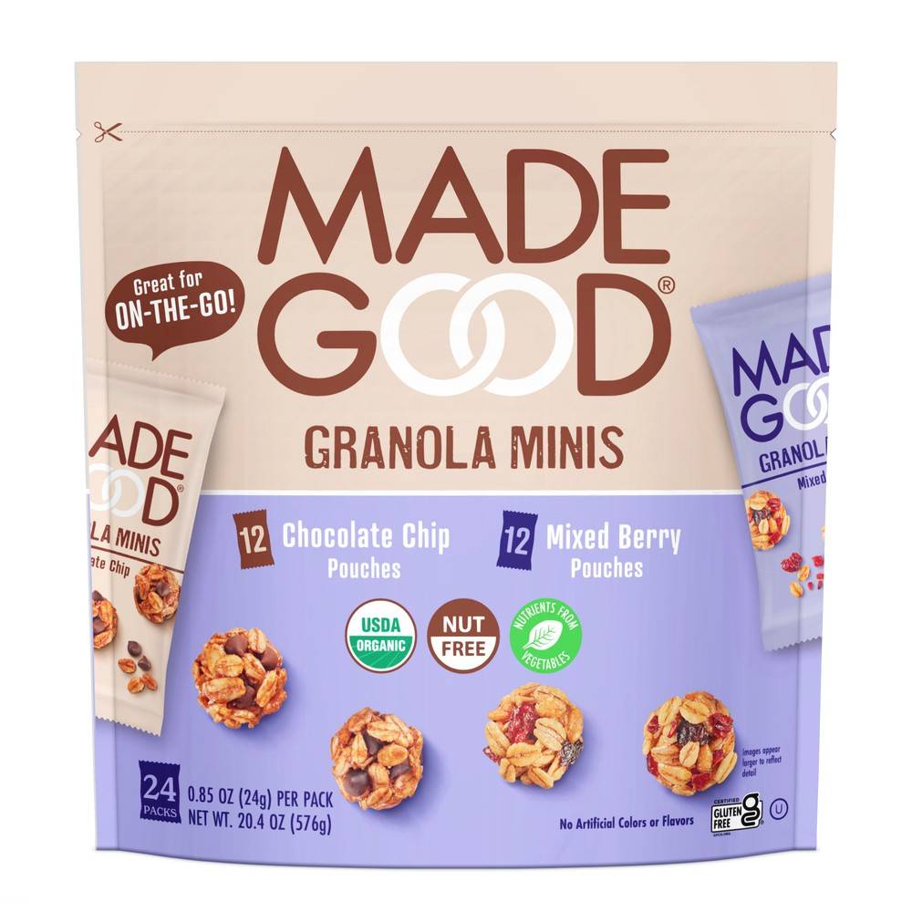 Made Good Organic Granola Minis, Chocolate Chip-Mixed Berry (20.3 oz, 24 ct)