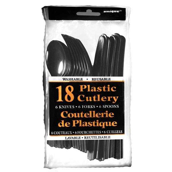 Midnight Black Assorted Plastic Cutlery Box, 18 ct