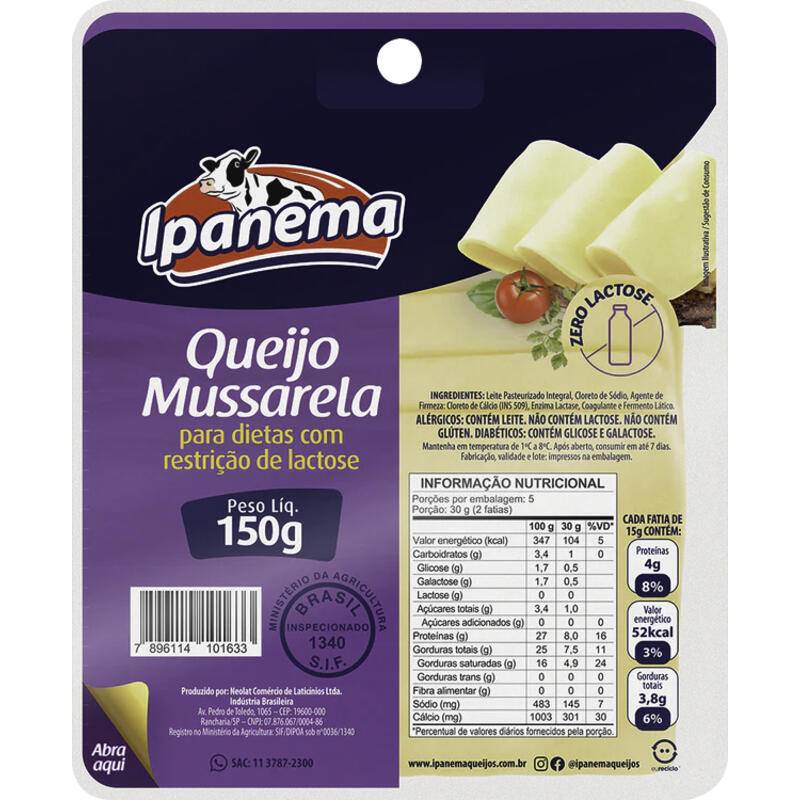 Ipanema Queijo mussarela zero lactose fatiado (160 g)