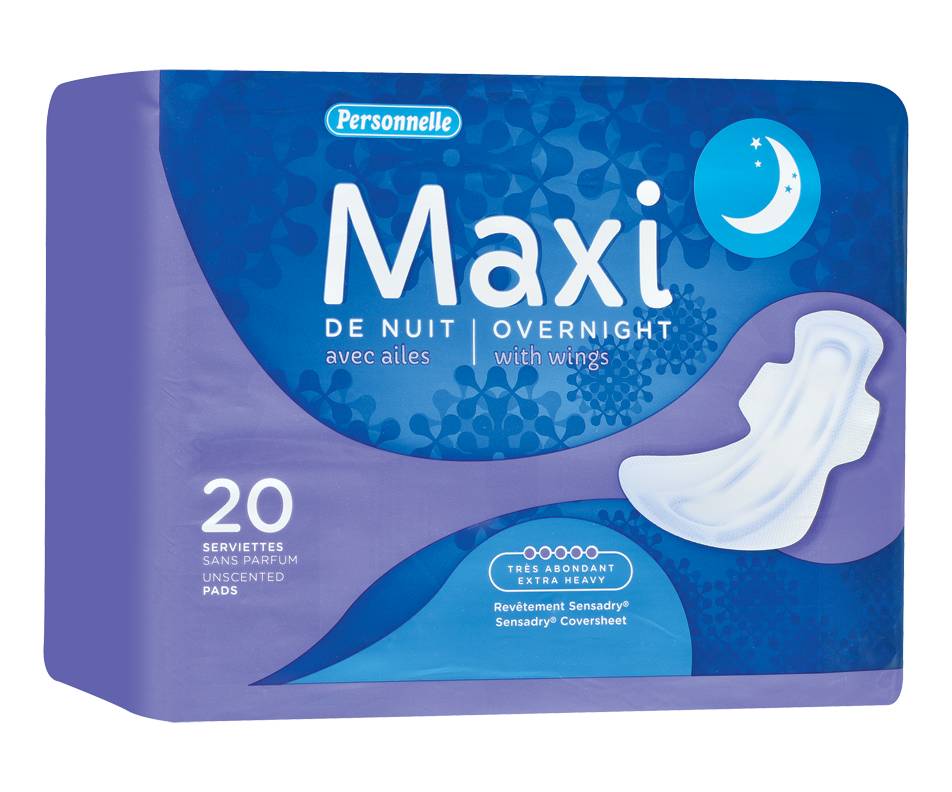 Personnelle maxi serviettes de nuit avec ailes (20 unités, très abondant, sans parfum) - maxi overnight pads with wings (20 units)