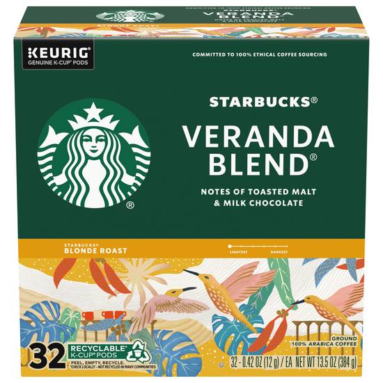 Starbucks K-Cup Pods Blonde Roast Ground Veranda Blend Coffee (13.5 oz)