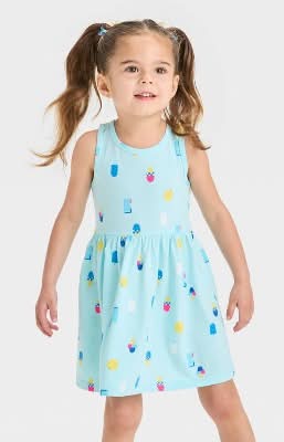Toddler Girls' Tropical Floral Tank Dress - Cat & Jack™ Light Blue 12M