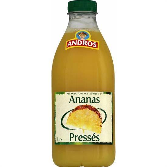 Jus d'ananas pressés 100% pur jus sans sucres ajoutés  ANDROS - la bouteille de 1L