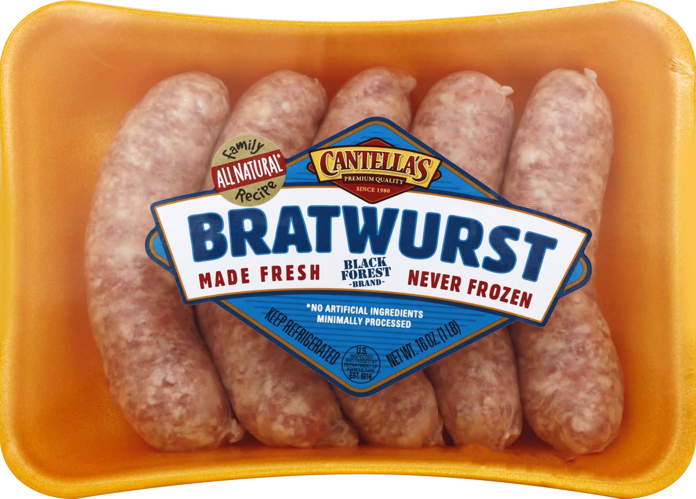 Cantella's Bratwurst Sausages (16 oz, 5 ct)