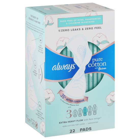 Always Size 3 Extra Heavy Flow Unscented Pads With Wings