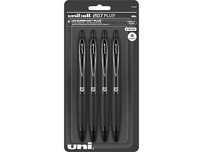 uniball 207 Plus+ Retractable Gel Pens, Medium Point, 0.7mm, Black Ink, 4/Pack (70460)