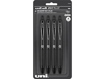 Uniball 207 Plus+ Retractable Gel Pens, Medium Point, 0.7Mm, Black Ink, 4/Pack (70460)