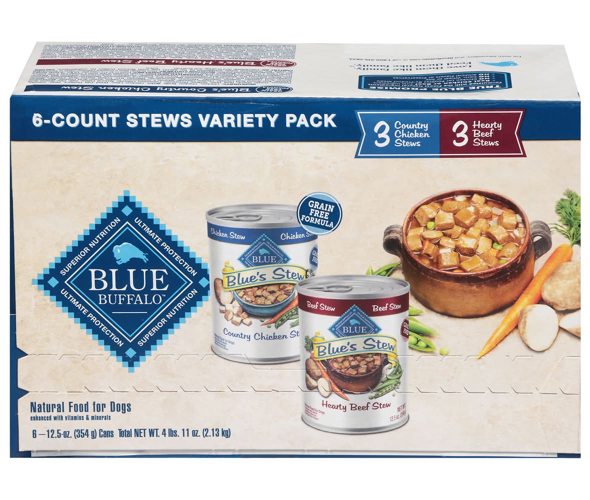 Blue Buffalo Stews Variety pack Natural Food For Dogs, Country Chicken Hearty Beef (6 x 12.5 oz)