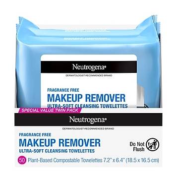 Neutrogena Makeup Remover Cleansing Towelettes, Fragrance Free, 25 Count, Pack of 2 (20014)