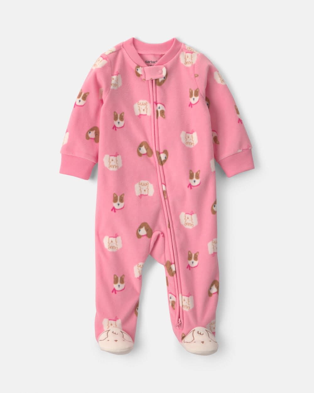 Baby Girl Dog Fleece 2-Way Zip Sleep & Play Pajamas - Pink - Preemie (Up to 6lbs)
