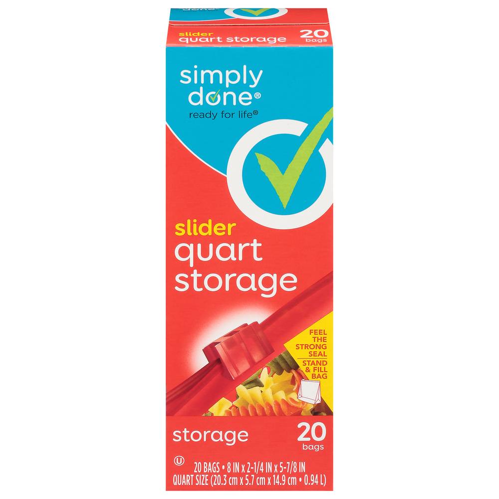 Simply Done Storage Bags, Slider, Quart Size 20 Ct