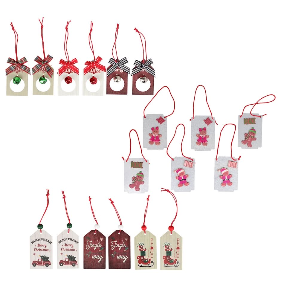 Christmas House Luggage Tag Ornaments, 6-pc Pack.