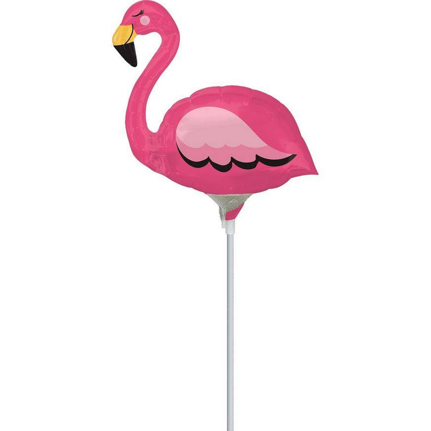 Uninflated Air-Filled Pink Flamingo Foil Balloon on a Stick, 11in x 11in