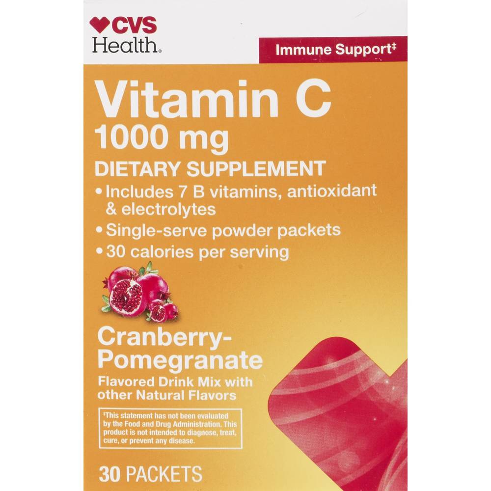 Cvs Health Immune Support Vitamin C Drink Packets, Cranberry-Pomegranate, 30 Ct