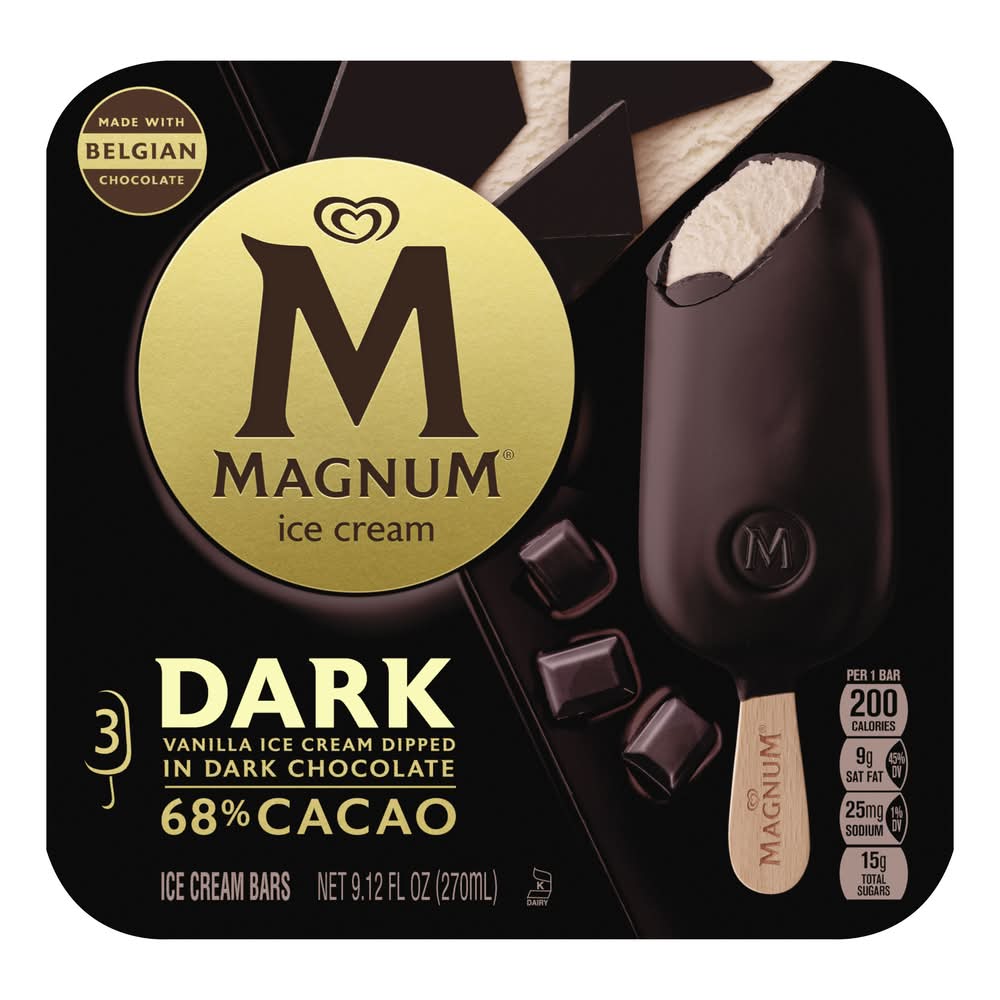 Magnum Ice Cream Bars, Dark Chocolate-Vanilla (9.12 fl oz, 3 ct)