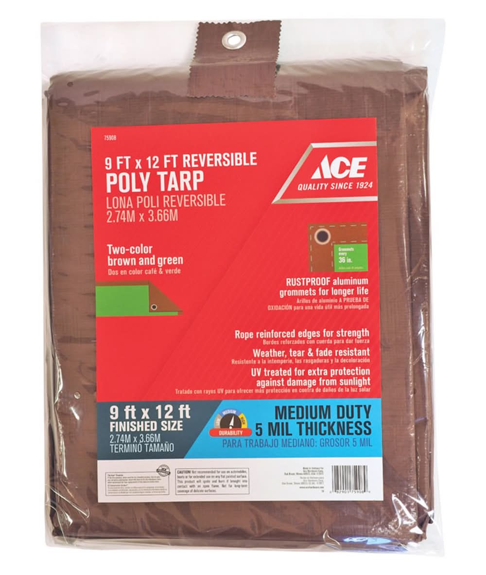 ACE 9 Ft. W X 12 Ft. L Medium Duty Polyethylene Tarp Brown/Green