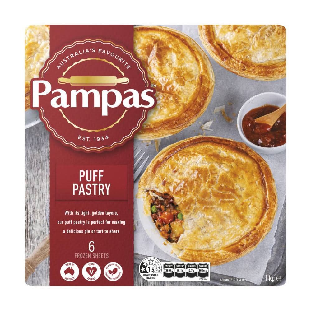 Pampas Frozen Puff Pastry Sheets (1kg, 6 pack)