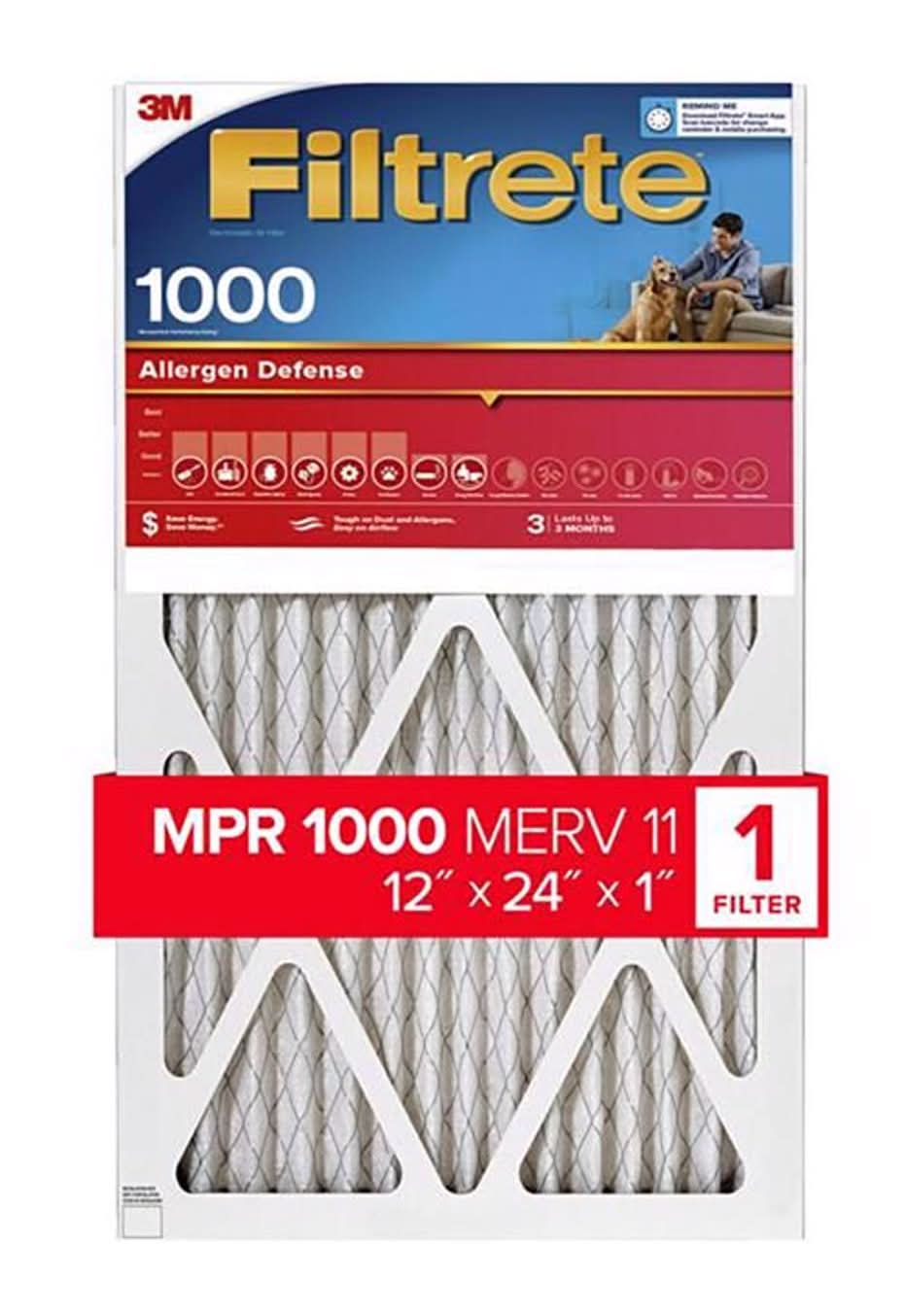 Filtrete Allergen Defense 12 In. W X 24 In. H X 1 In. Polyester 1000 Mpr Pleated Air Filter 1 Pk
