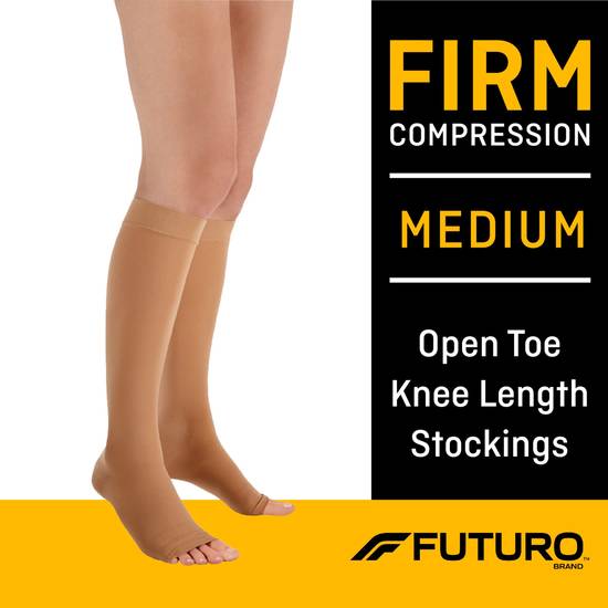 Futuro Open Toe Therapeutic Stockings, Knee Length, Firm, Beige - 1 pair