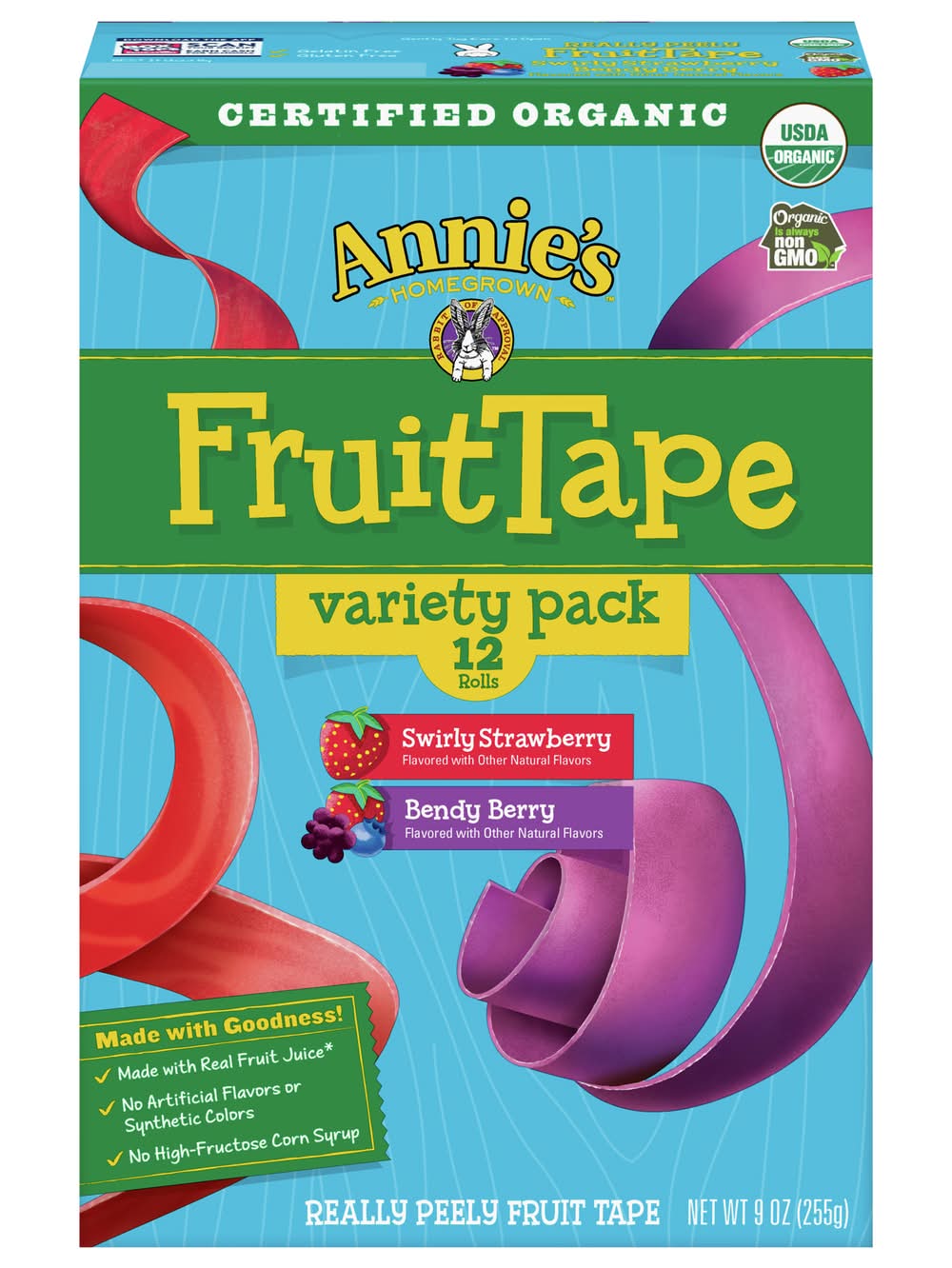 Annie's Really Peely Fruit Tape Snacks Variety pack, Swirly Strawberry-Bendy Berry (9 oz, 12 ct)
