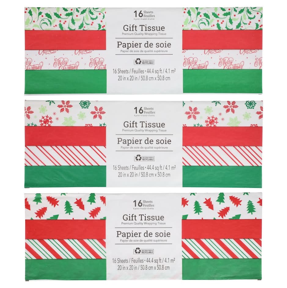 Gift Wrapping Tissues, 20x20 in (3 x 16 ct)