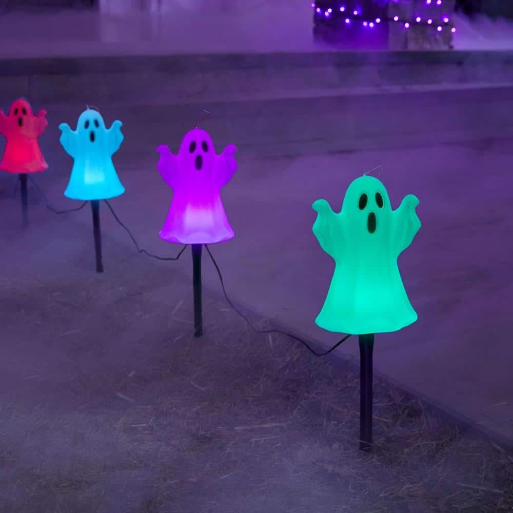 Home Accents Holiday 4 Pk Halloween Classics Color Changing Led Ghost Pathway Markers With Timer