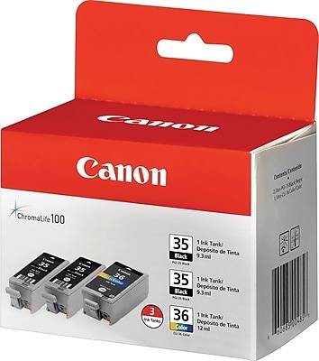 Canon 35/36 Black and Color Standard yield Ink Cartridge, 3/Pack (1509B007)