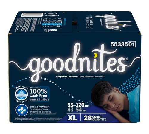 Goodnites sous-vêtements de nuit pour garçons - boys nighttime underwear (28 unités) (xl)