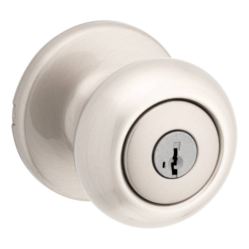 Kwikset Cove Entry Door Knob With Smart Key Security & Microban Technology, Satin Nickel