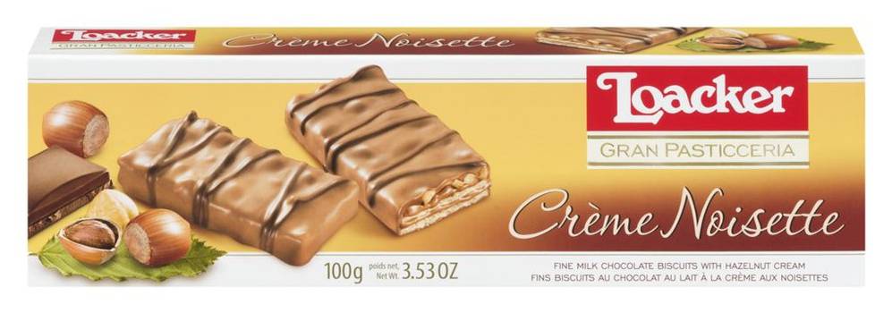 Loacker biscuits au chocolat au lait à la crème aux noisettes, gran pasticceria (100 g) - milk choco hazelnut cookie (100 g)