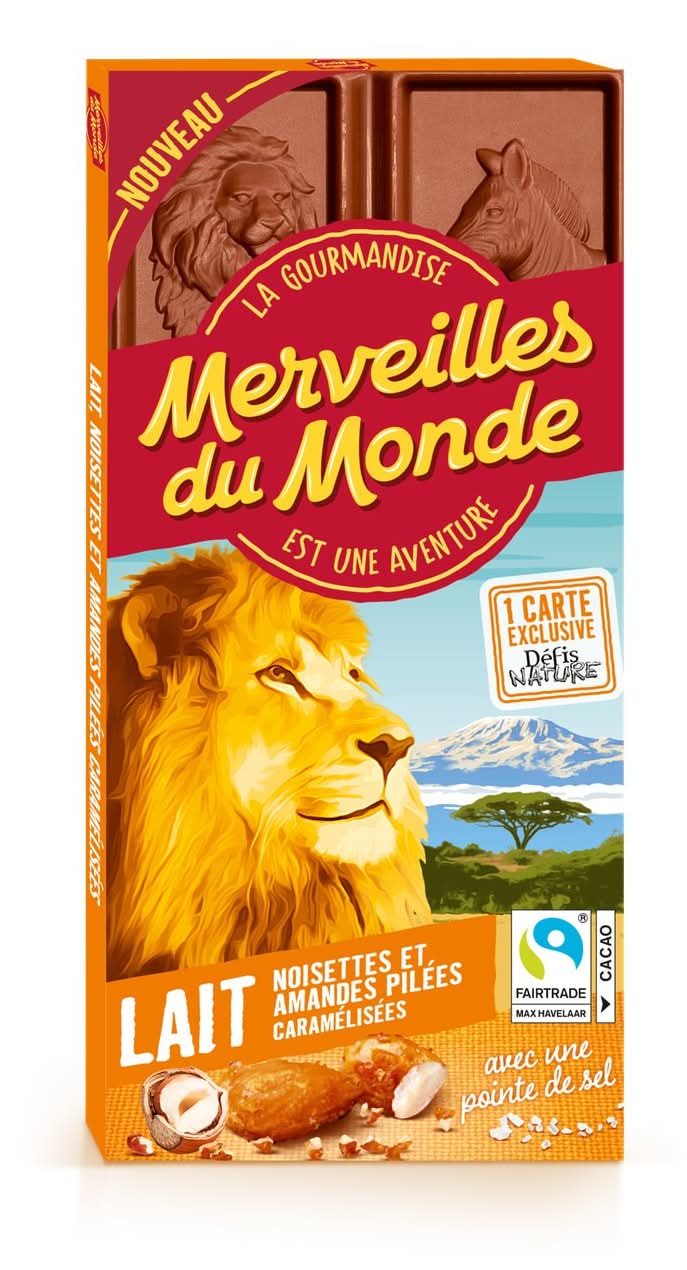 Merveilles du Monde - Chocolat au lait pointe de sel, noisettes - amandes pilées caramélisé (100g)